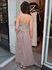 Bianca Shirred Bodice Dress in Java Stripe