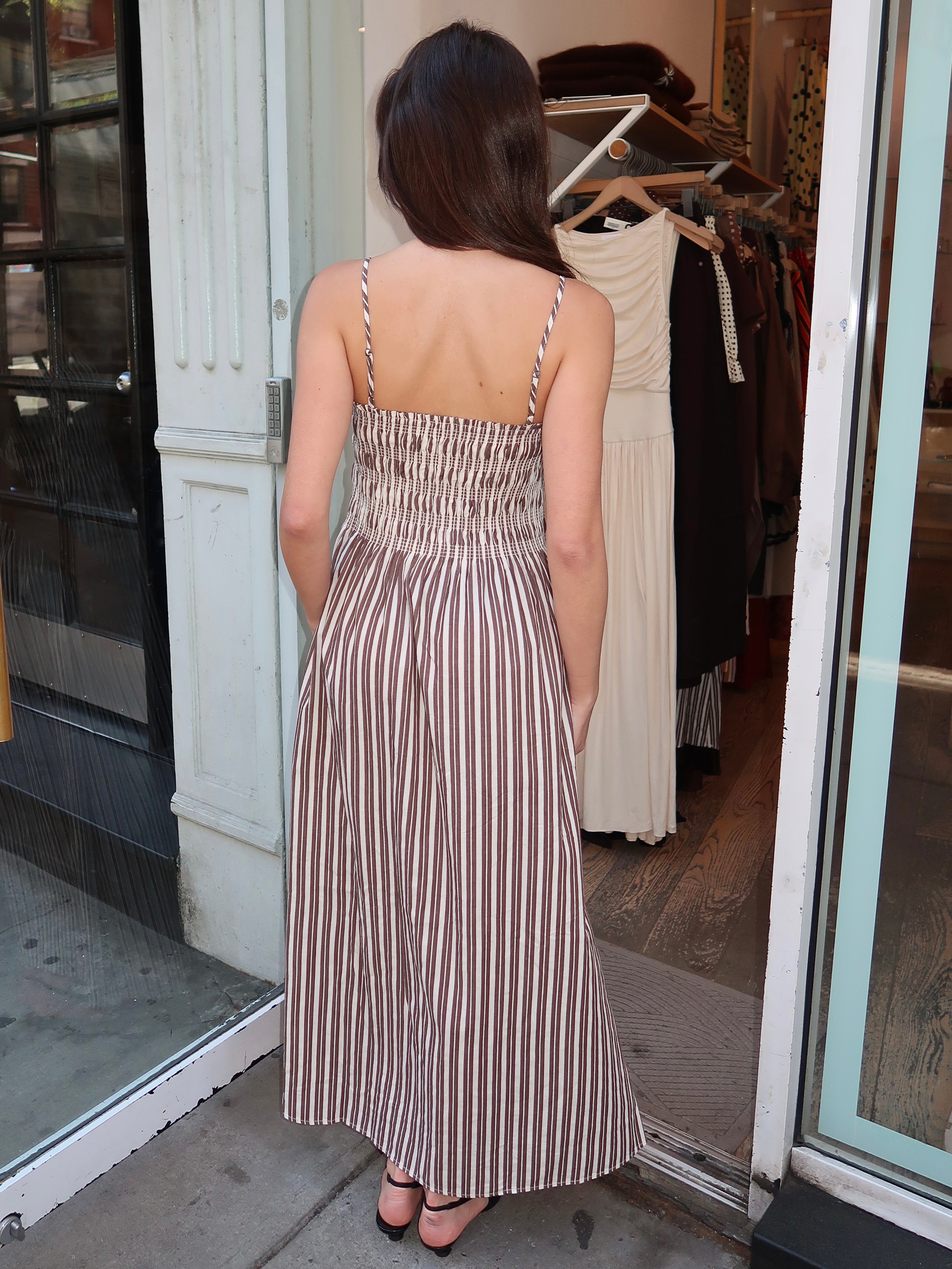 Bianca Shirred Bodice Dress in Java Stripe