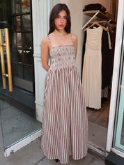 Bianca Shirred Bodice Dress in Java Stripe