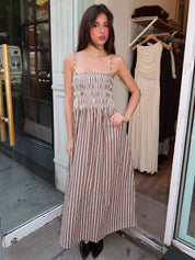 Bianca Shirred Bodice Dress in Java Stripe