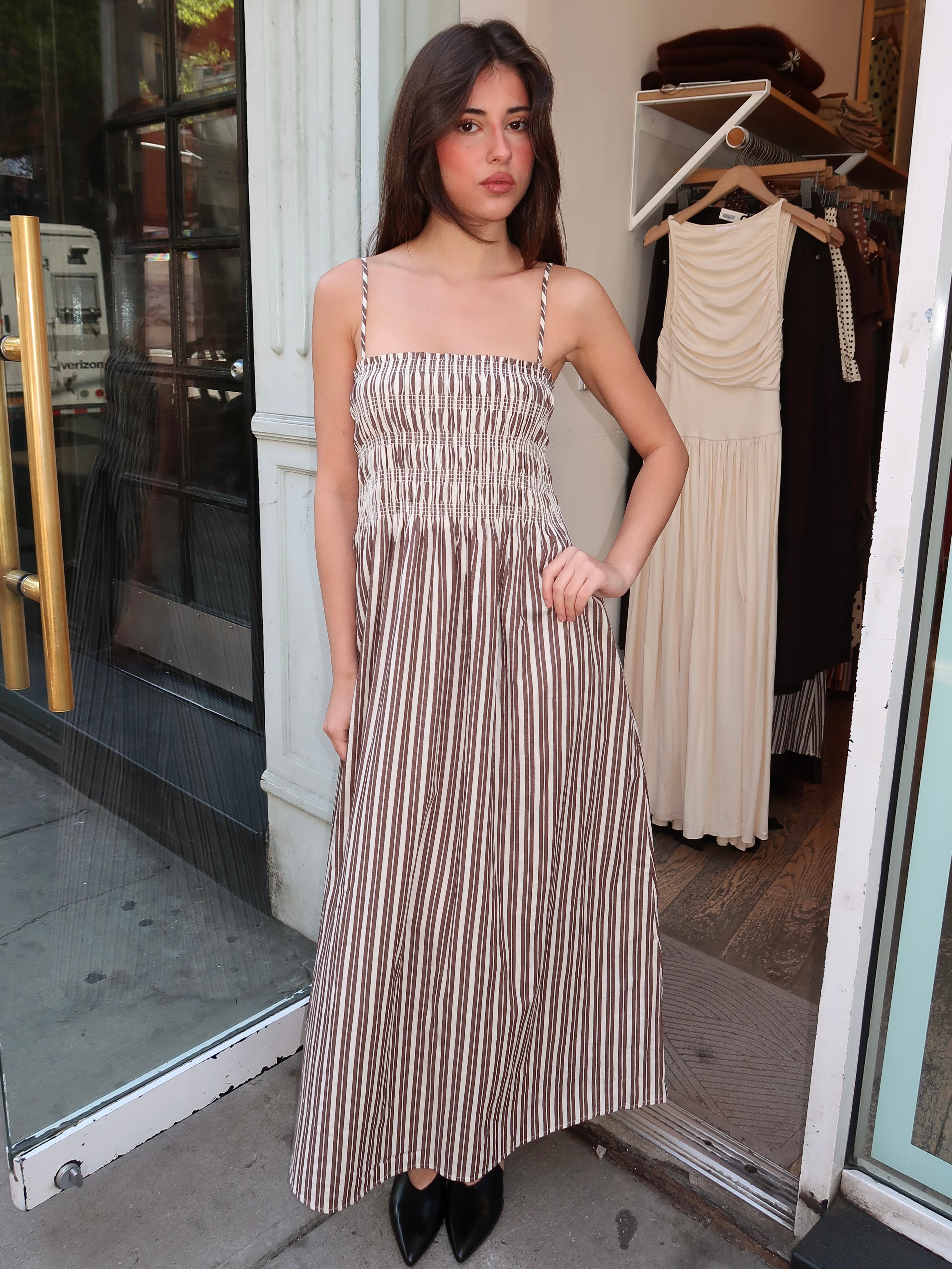 Bianca Shirred Bodice Dress in Java Stripe