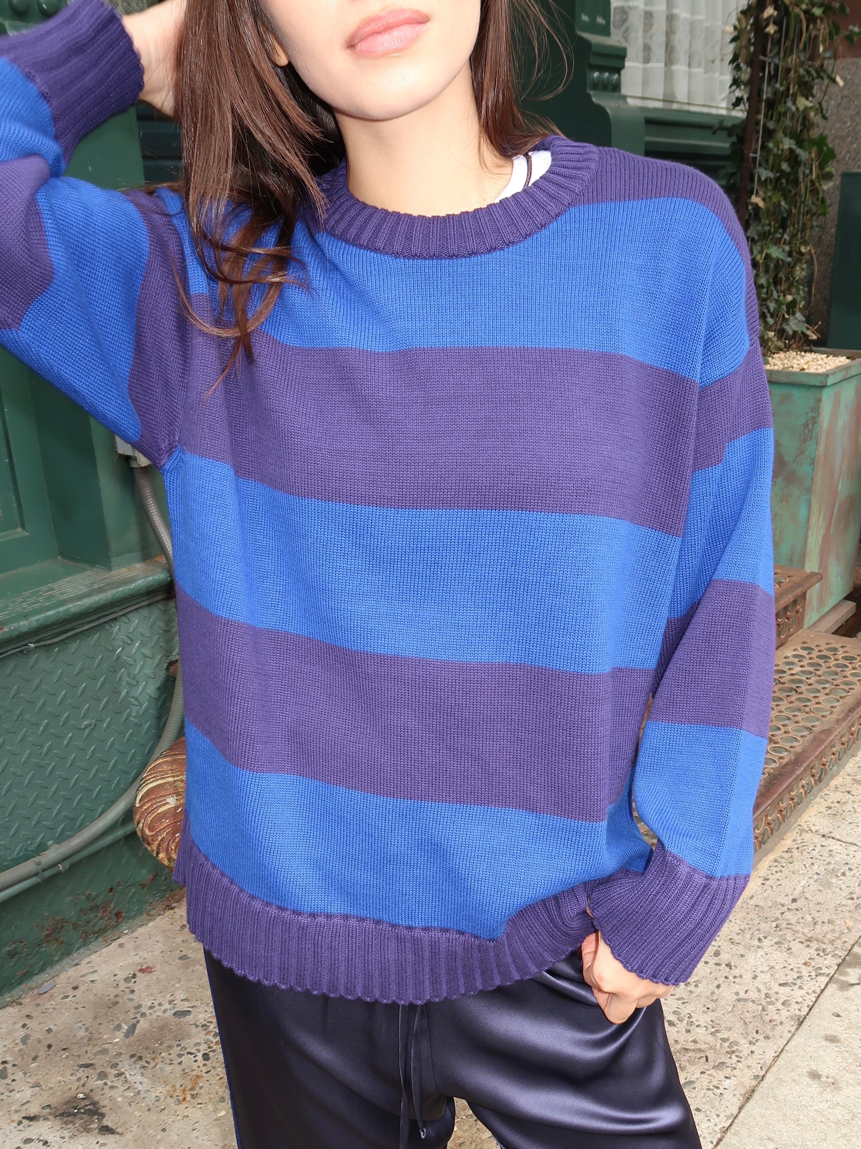 The Cotton Knit Stripe Crewneck Sweater