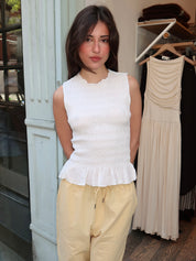 Phoebe Smocked Tank in Le Blanc