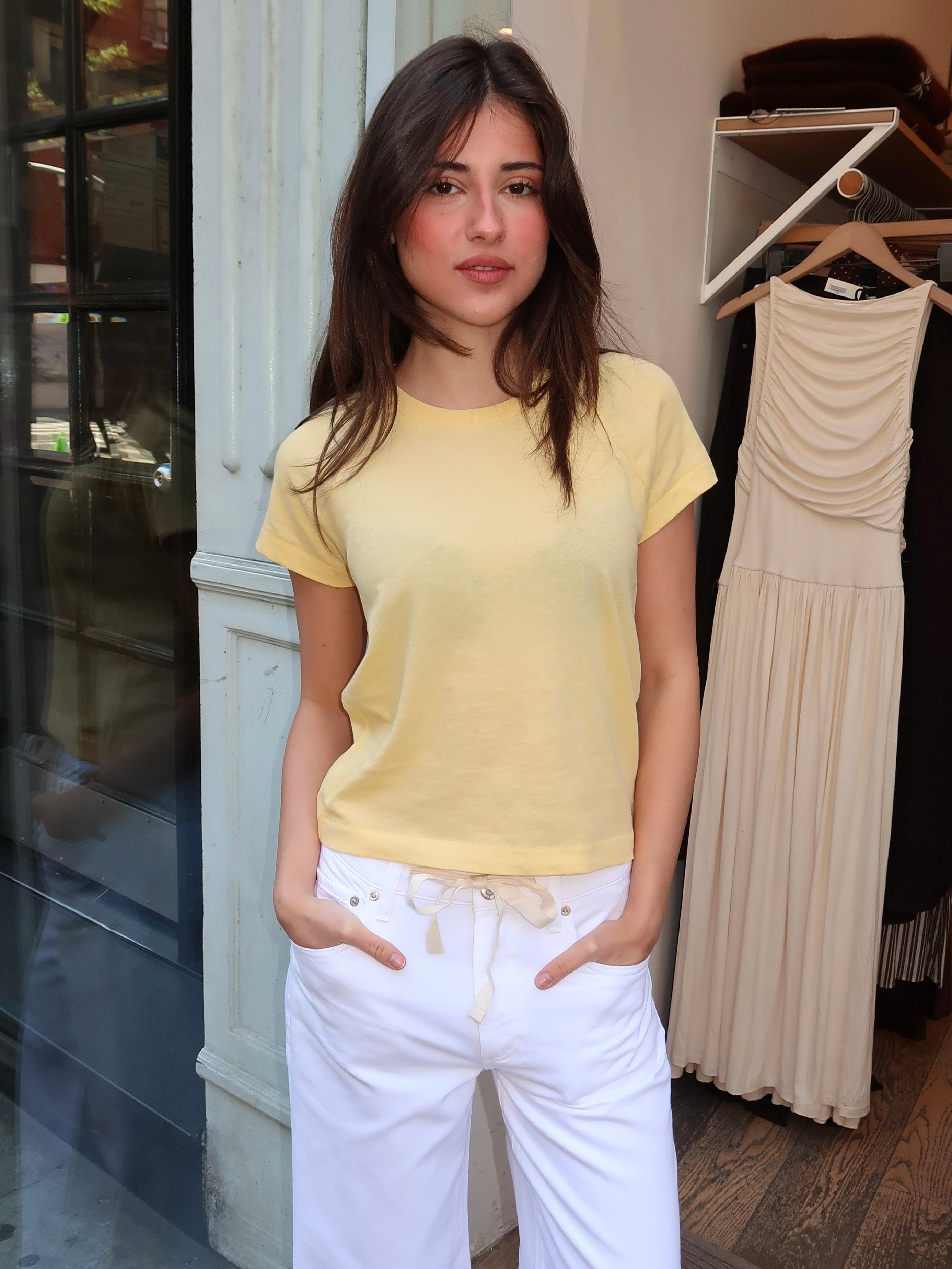 Ryn Shrunken Raglan Tee in Light Tumeric