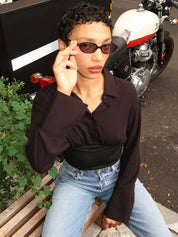 Noor Sunglasses in Transparent Mahogany/Blue Lens