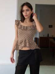 Carlson Ruffle Top in Choco Dot