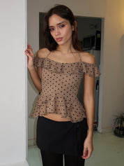 Carlson Ruffle Top in Choco Dot