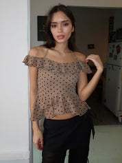 Carlson Ruffle Top in Choco Dot