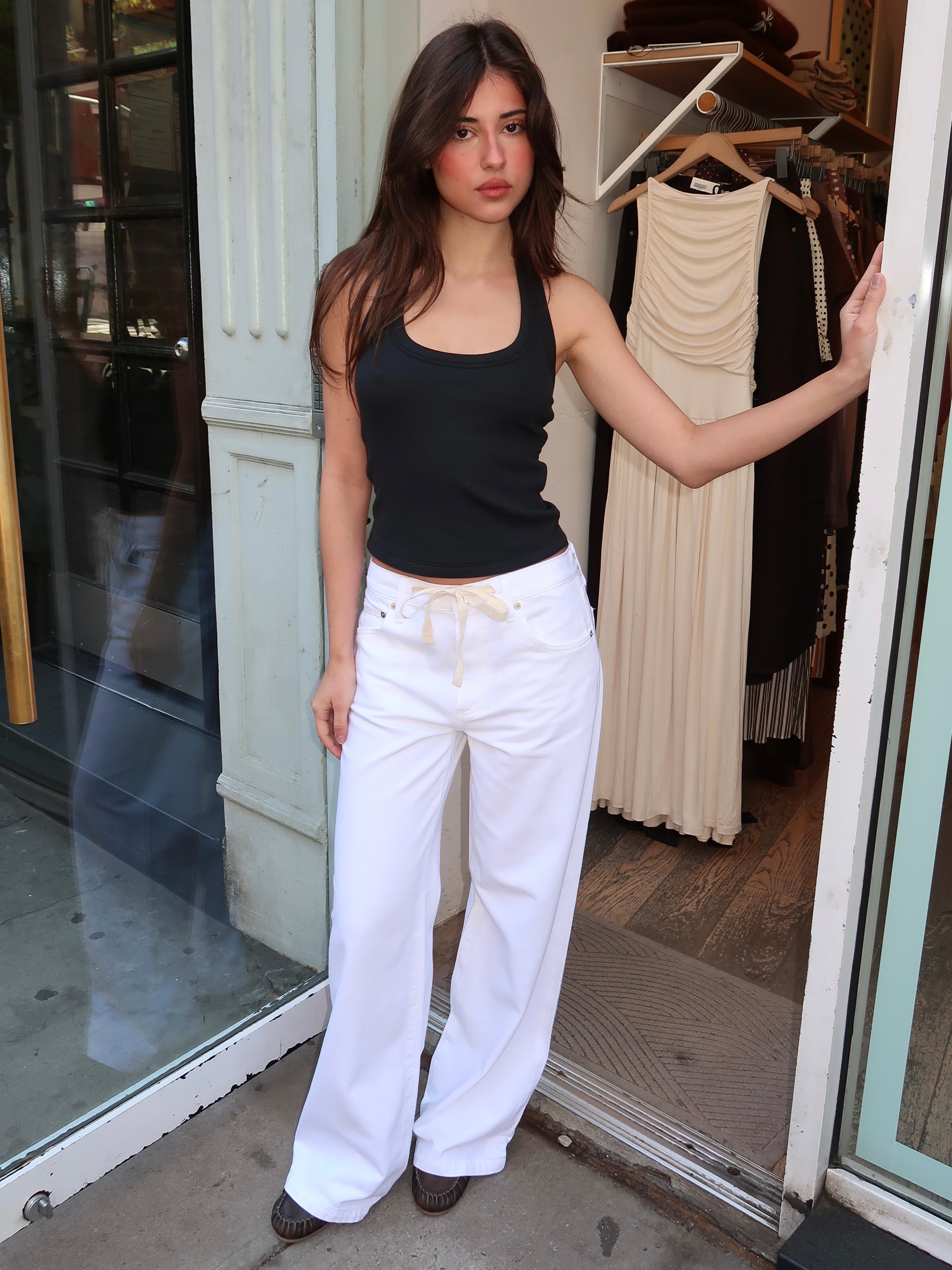 Jadyn W/ Draw Cord Low Slung Palazzo in Optic White