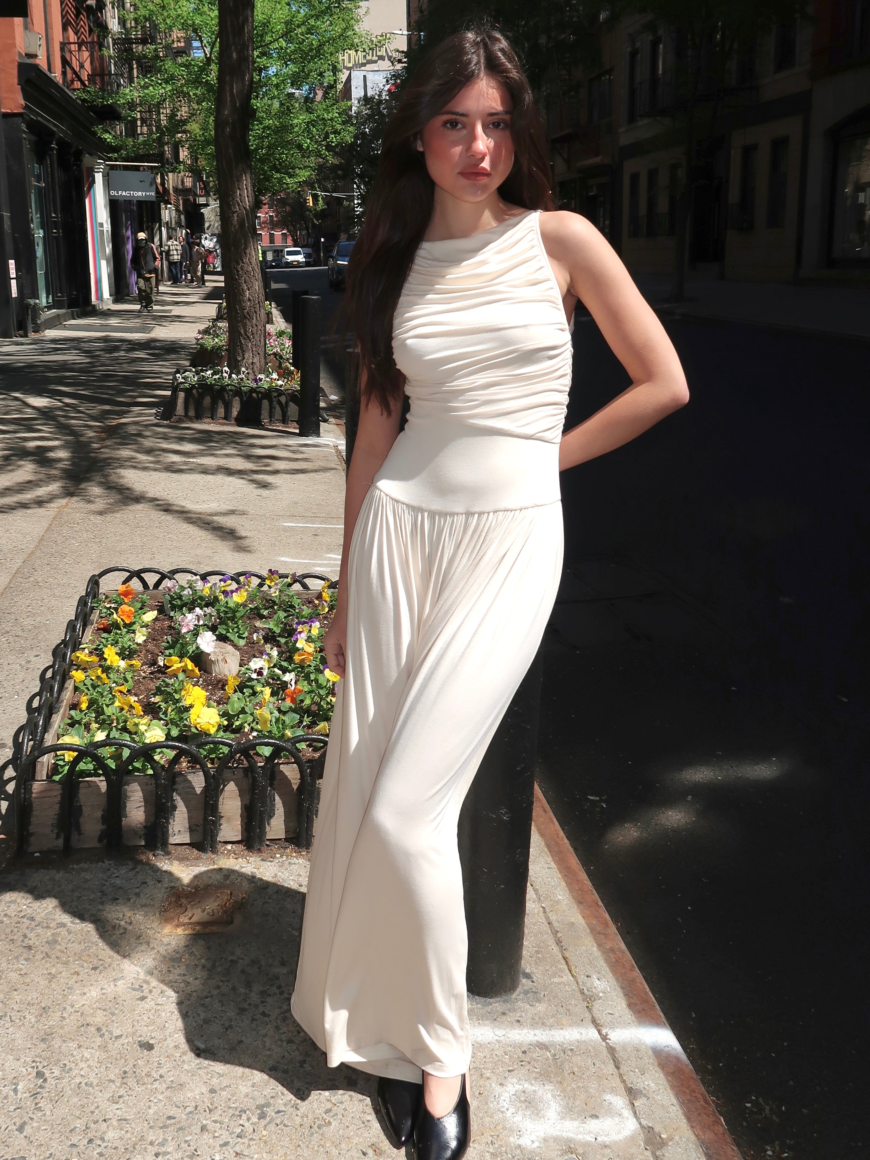 Colby Draped Maxi Dress in Vanilla