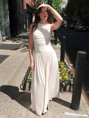 Colby Draped Maxi Dress in Vanilla
