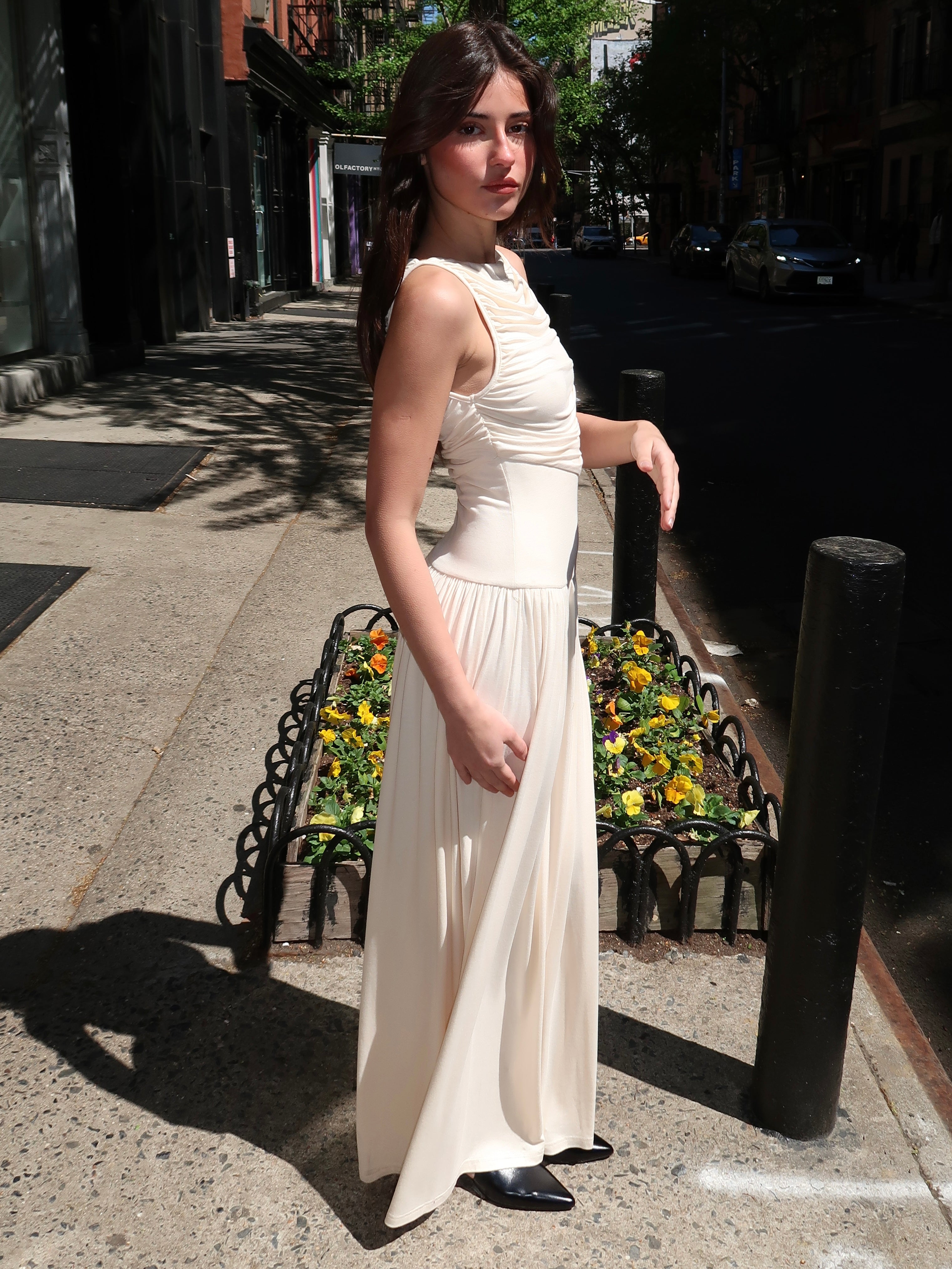 Colby Draped Maxi Dress in Vanilla