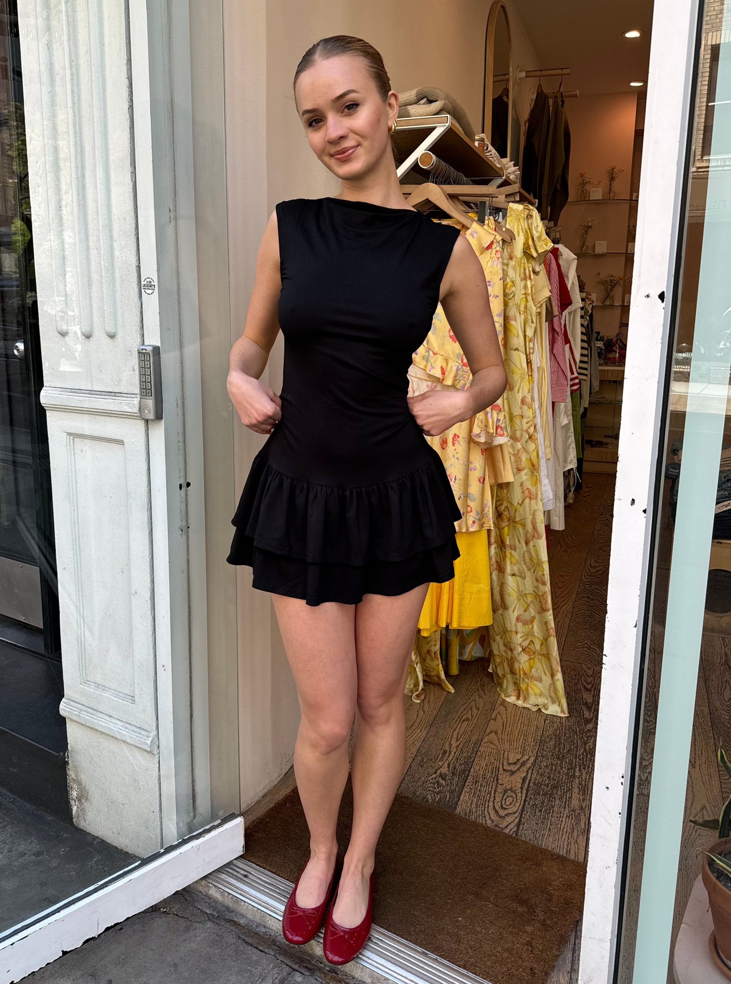Clara Ruched Mini Dress in Black