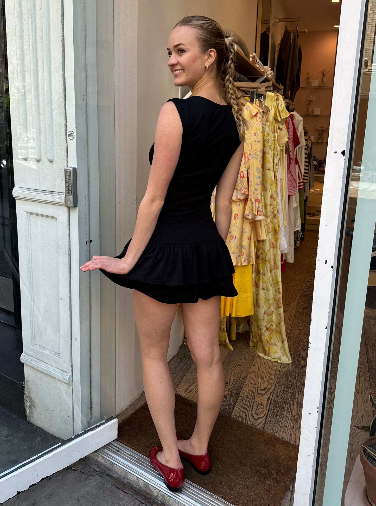 Clara Ruched Mini Dress in Black