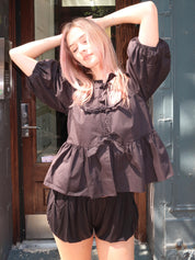 Stacie Poplin Top in Black