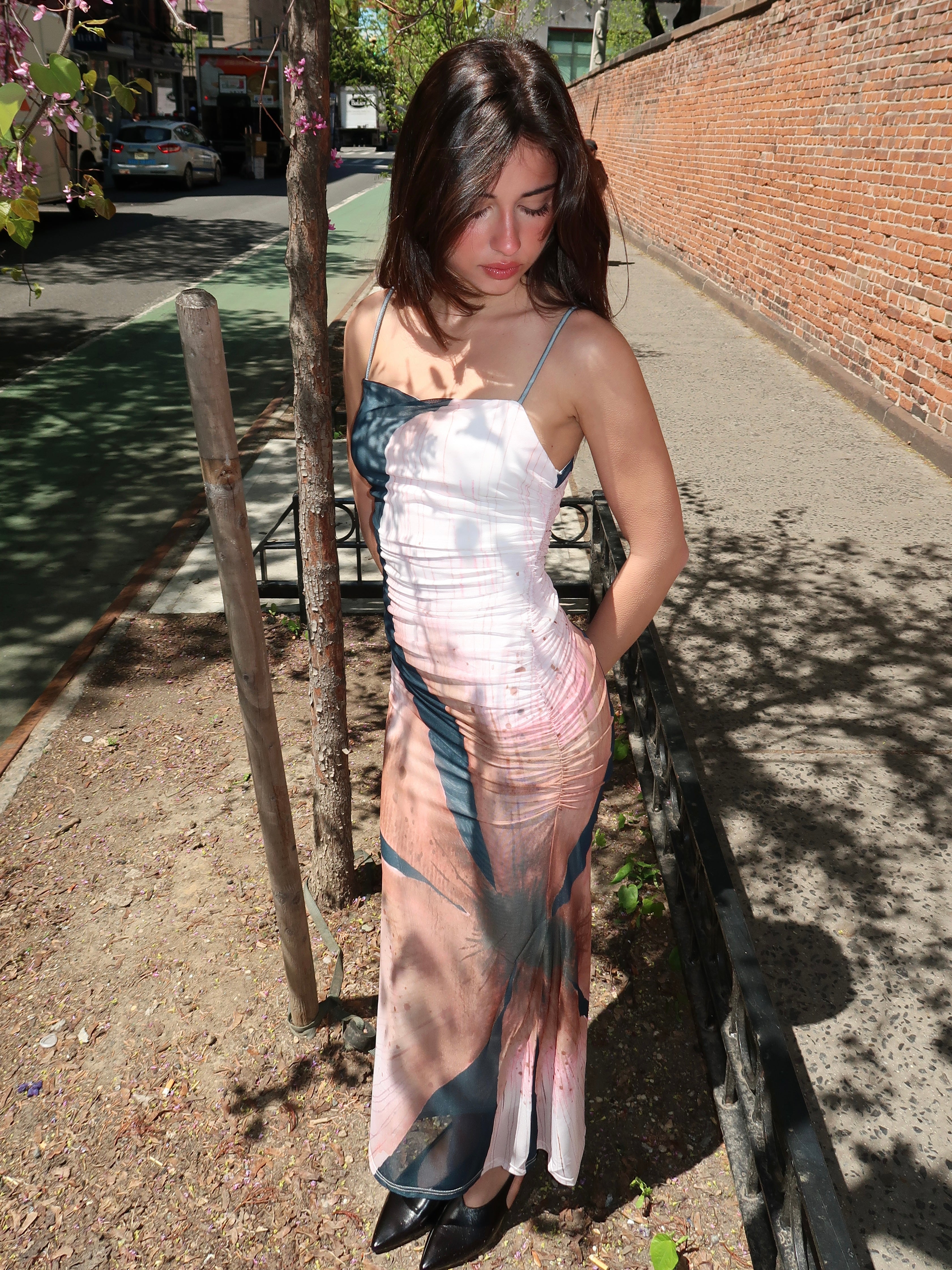 Verona Dress in Charcoal Petal Garden