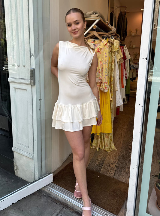 Clara Ruched Mini Dress in White