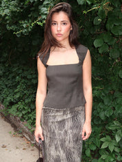 Wool Cap Sleeve Top in Umber
