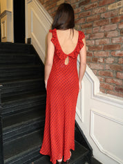 Lyra Ruffle Maxi Dress in Red Dot
