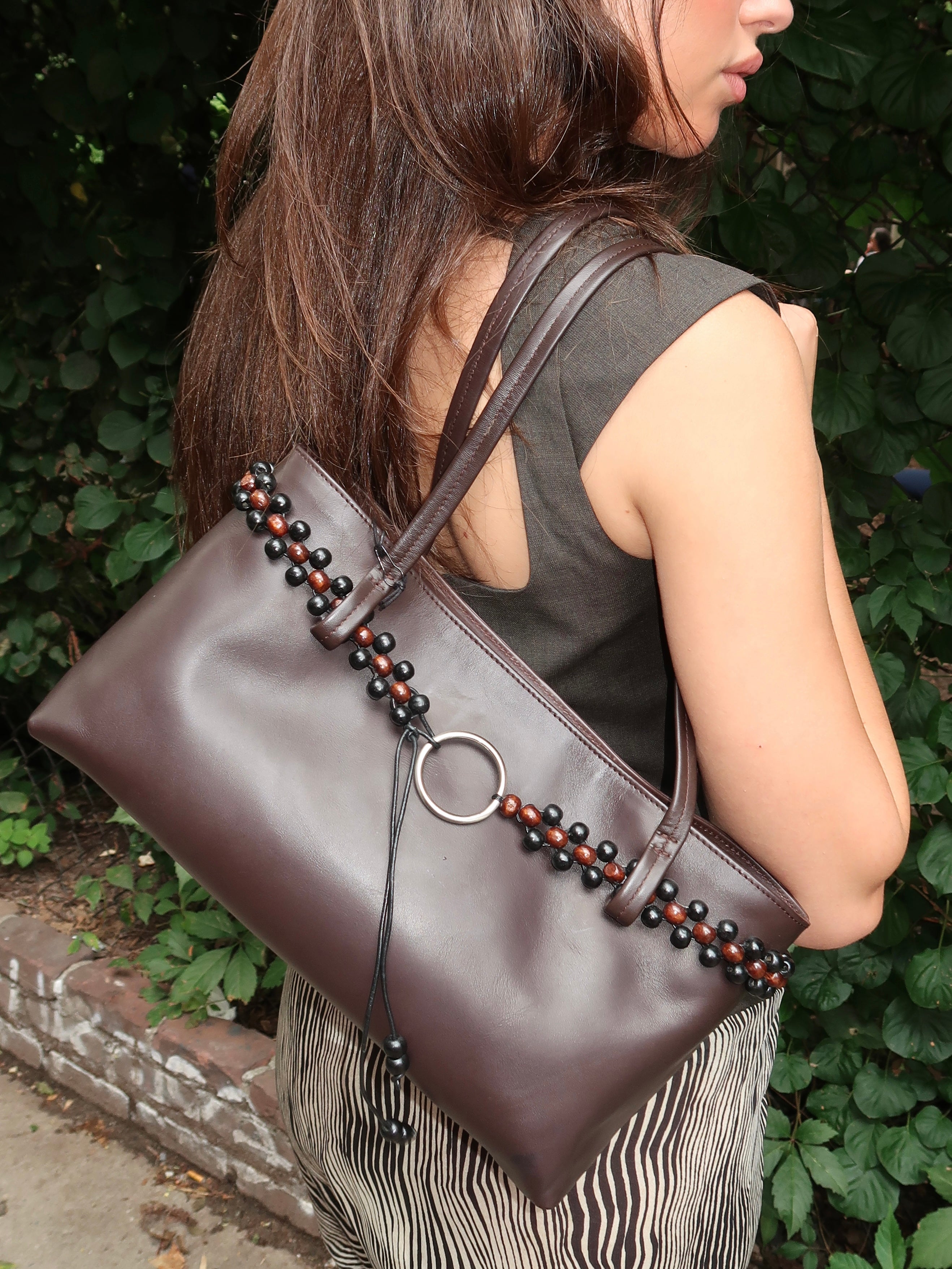 Beaded Belt Detail Bag in Coffee