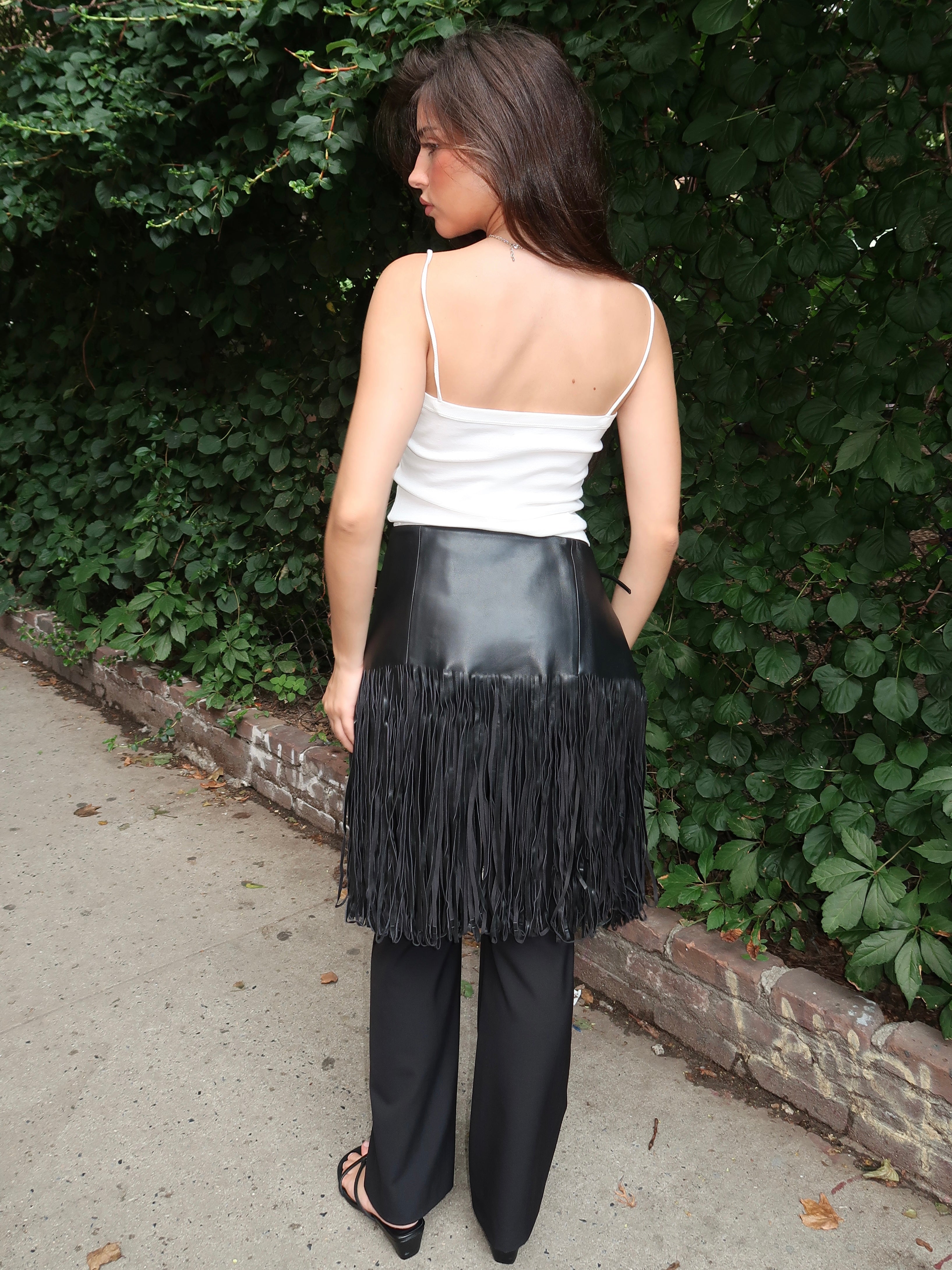 Fringe Belt Skirt in Black