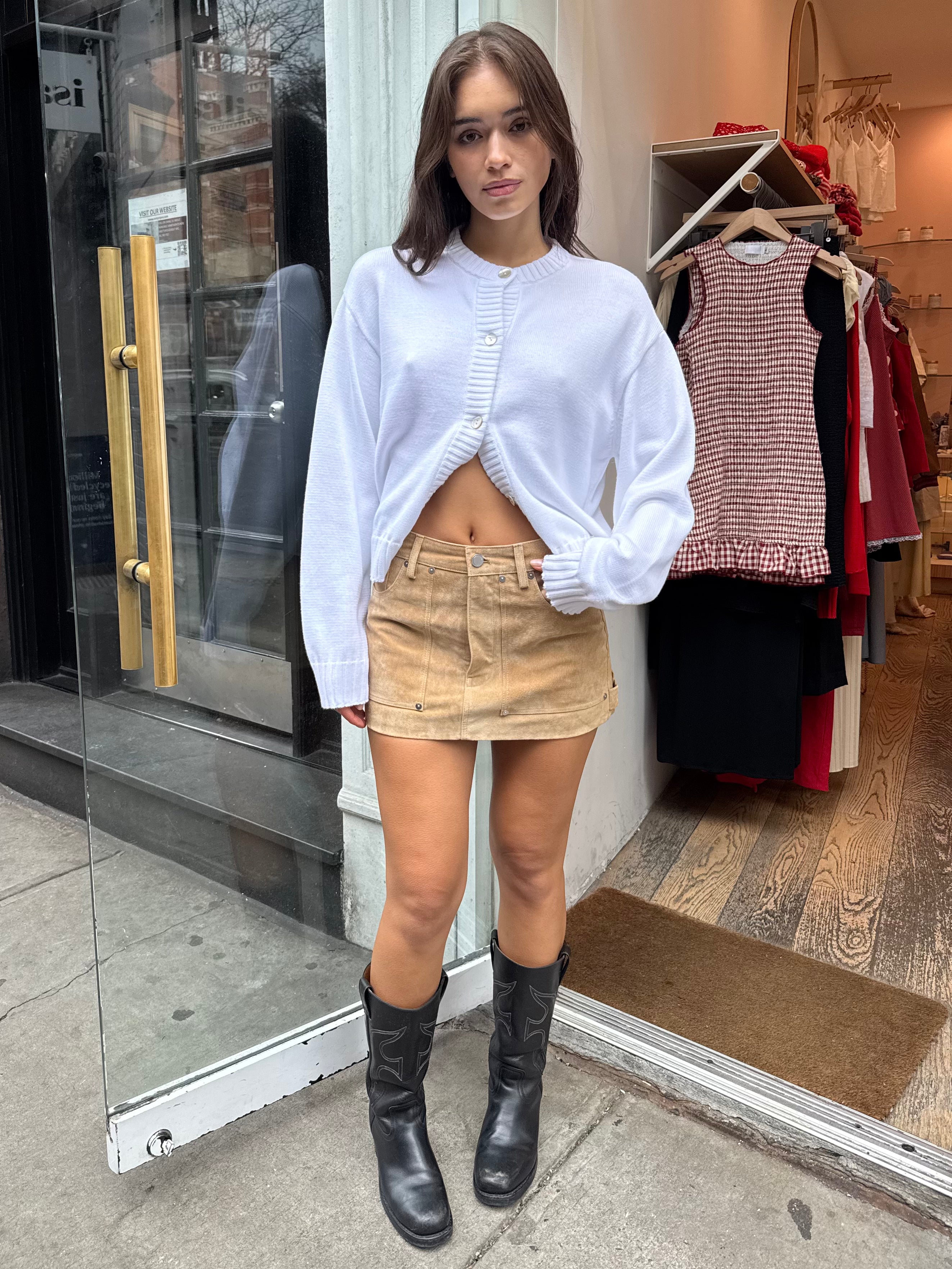 Micro Mini Carpenter Suede Skirt in Cinnamon Crunch