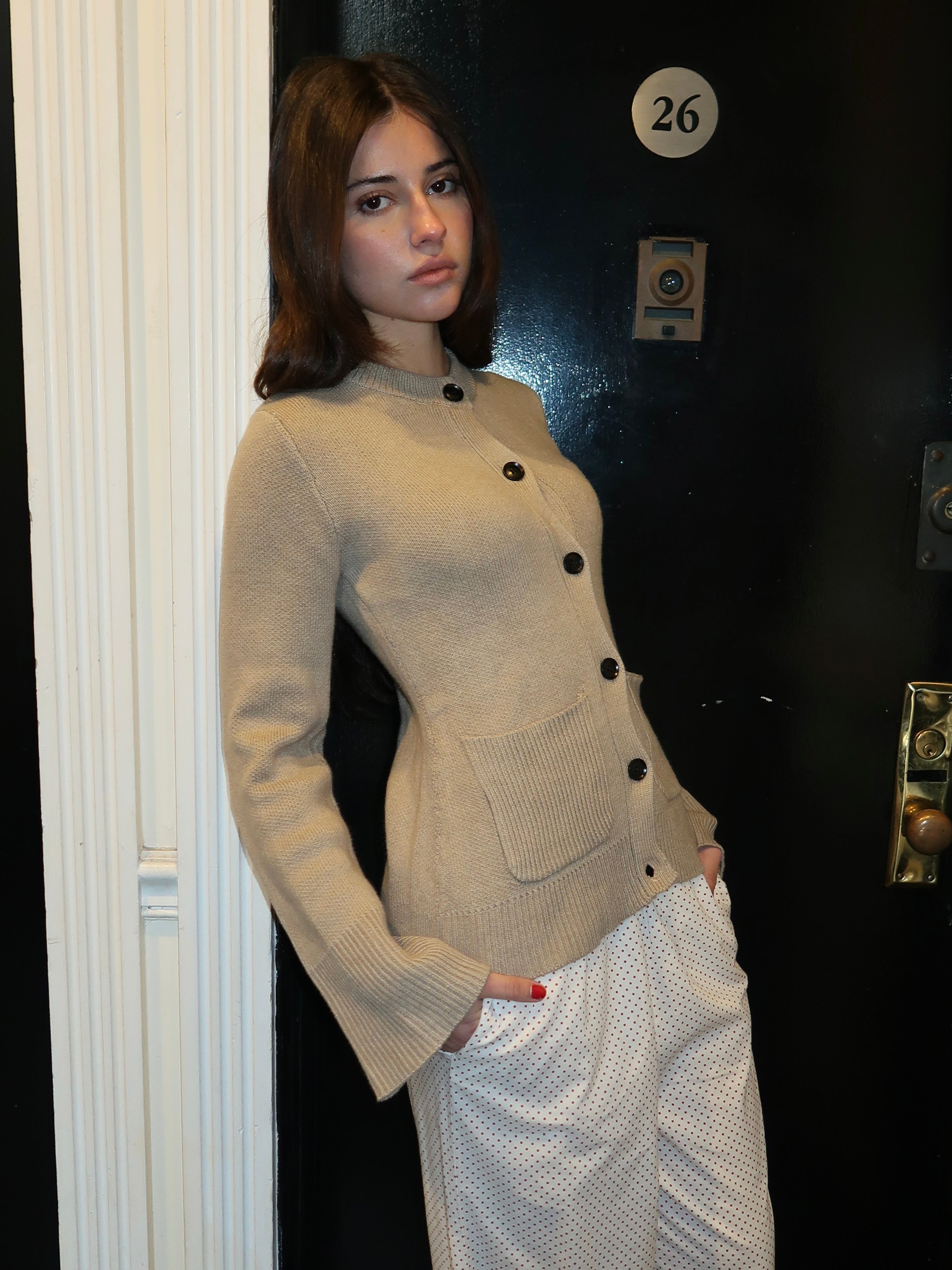 Winona Cinched Waist Cardigan in Wheat