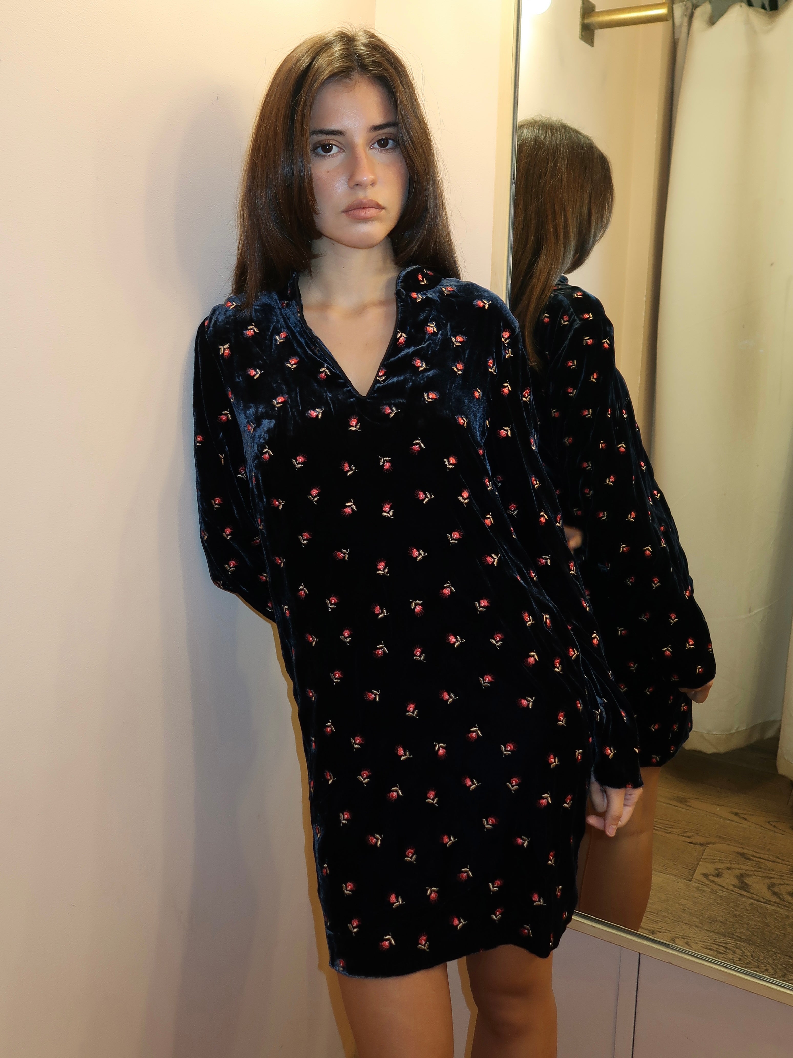 Calla Dress Dandy Embroidery Deep Navy