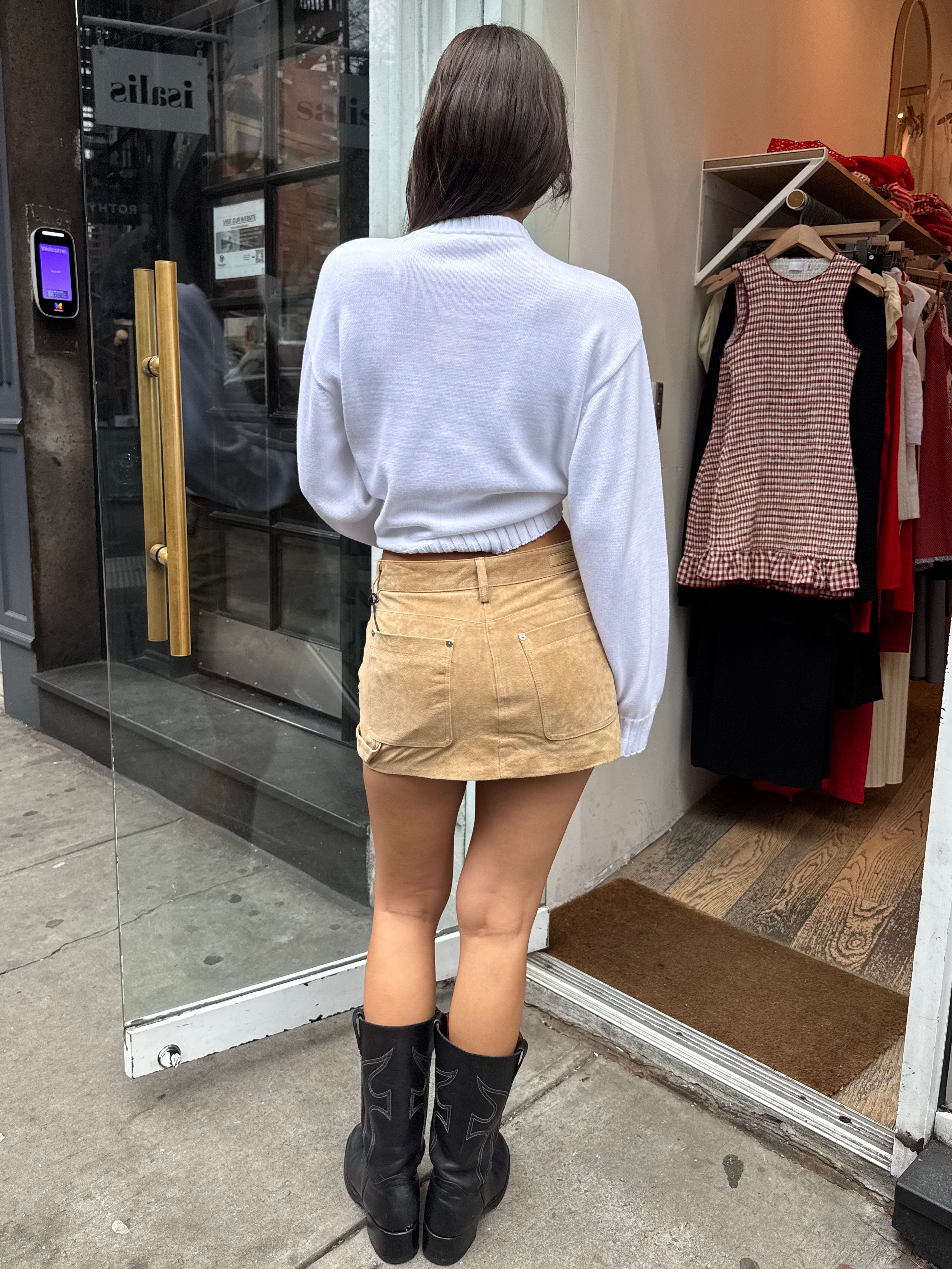 Micro Mini Carpenter Suede Skirt in Cinnamon Crunch