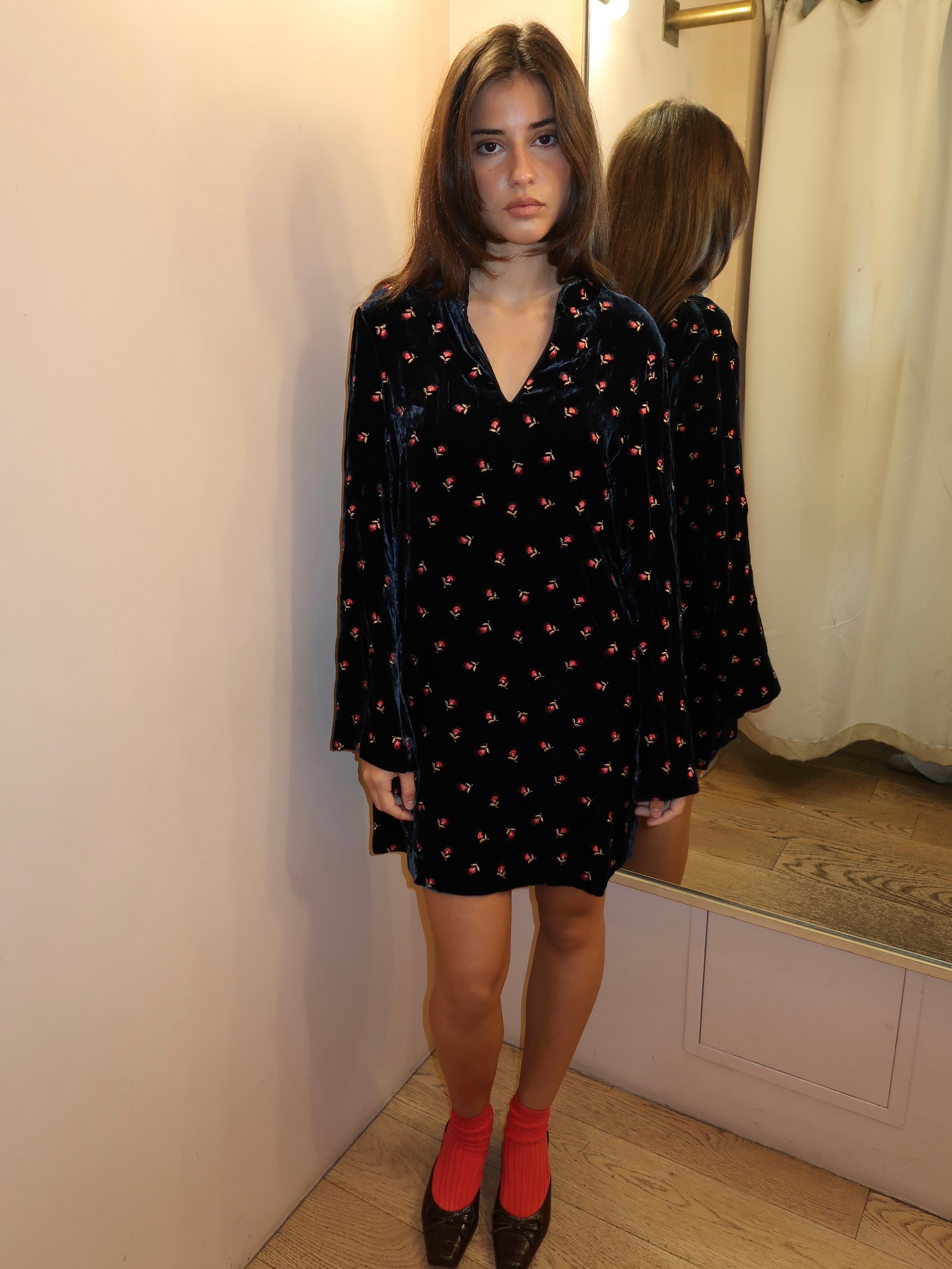 Calla Dress Dandy Embroidery Deep Navy