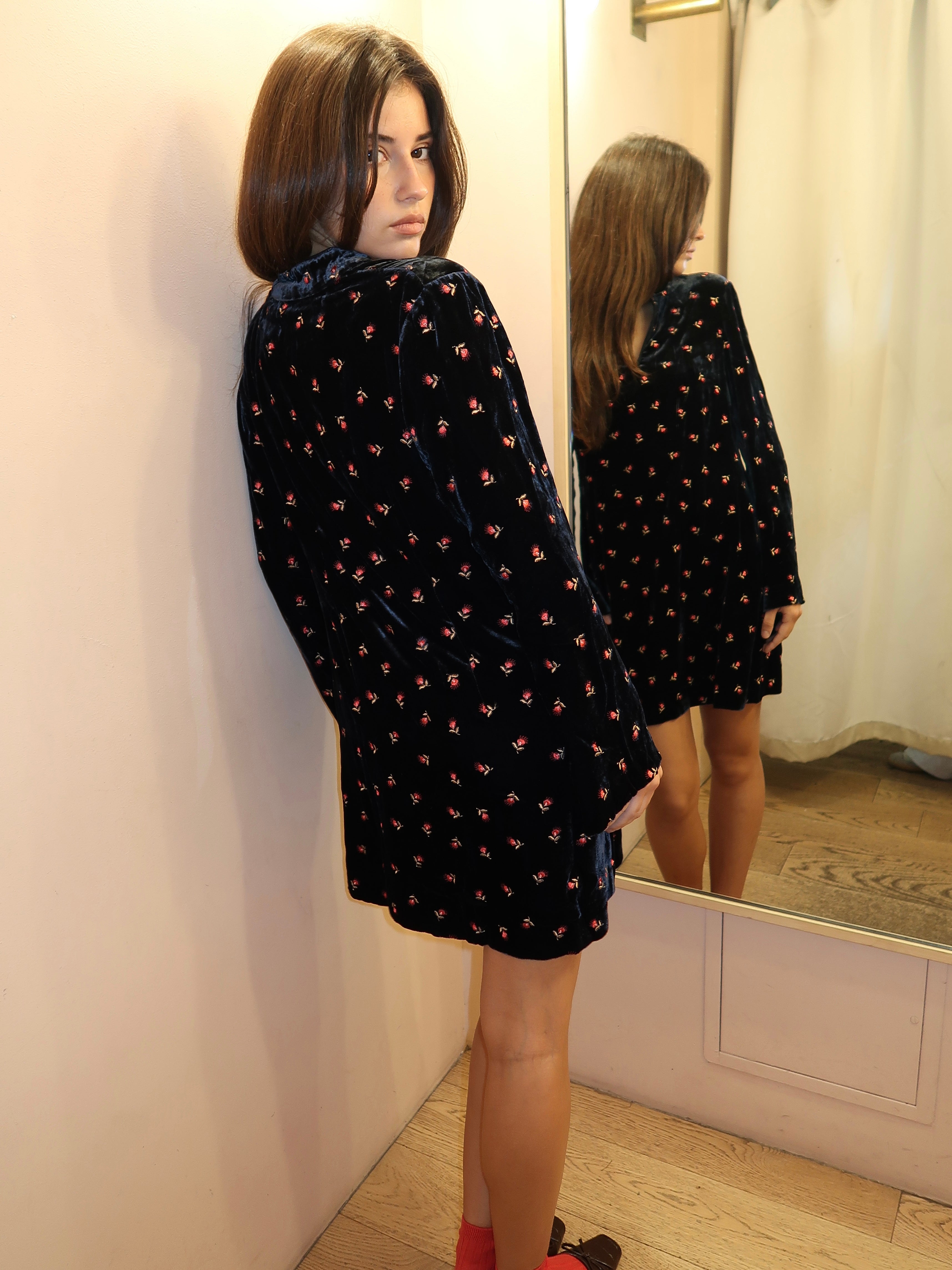 Calla Dress Dandy Embroidery Deep Navy