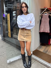 Micro Mini Carpenter Suede Skirt in Cinnamon Crunch