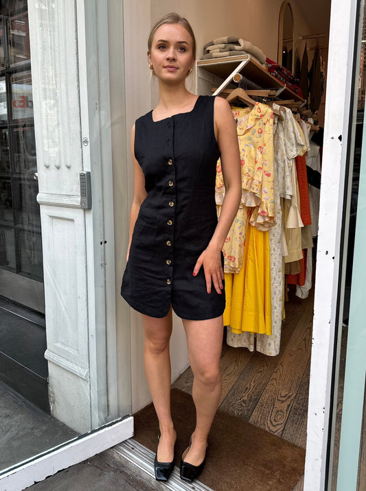 Emma Button Down Mini Dress in Black