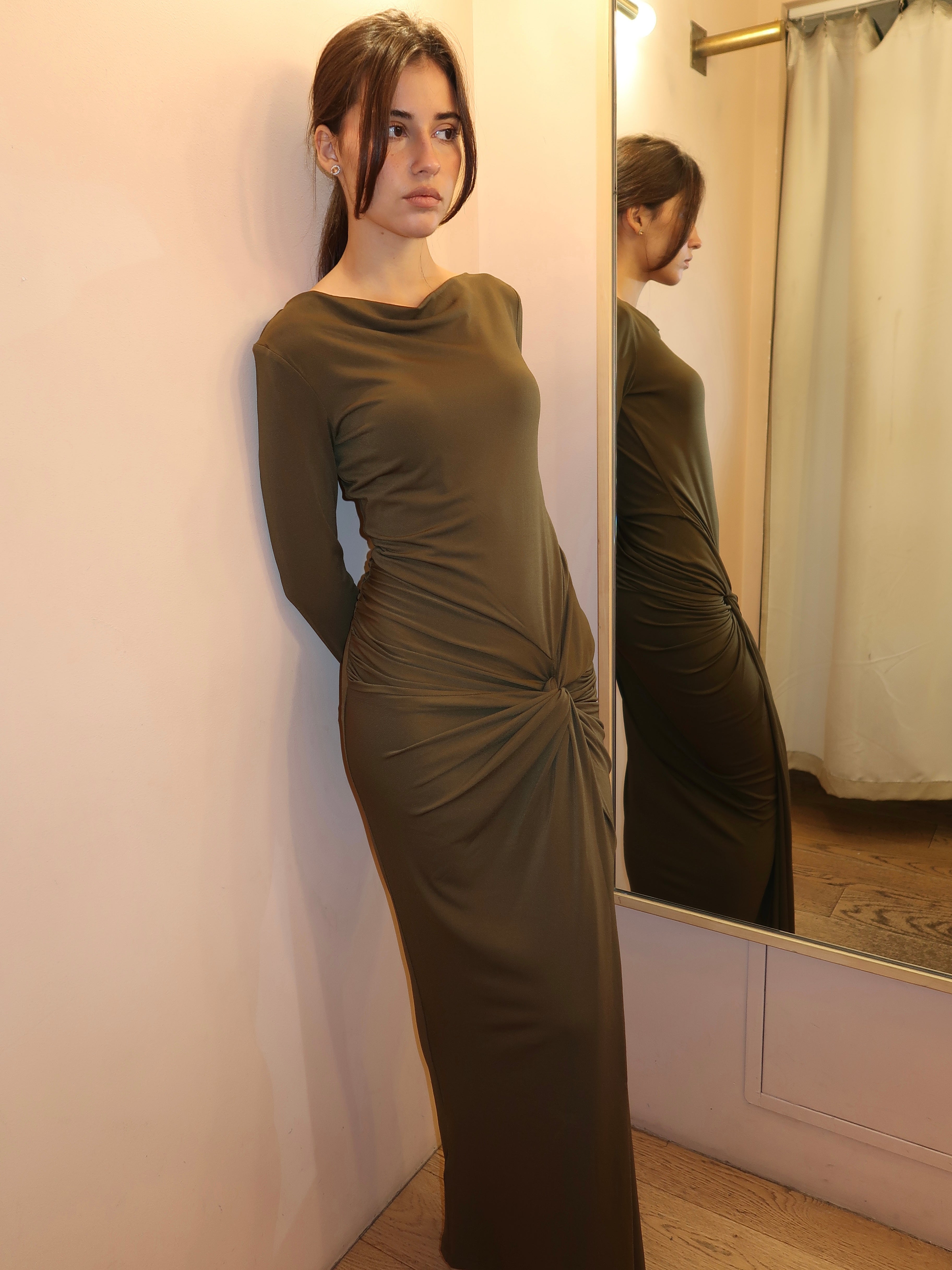 Sarlyn Long Sleeve Maxi Dress in Khaki