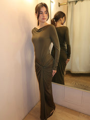 Sarlyn Long Sleeve Maxi Dress in Khaki
