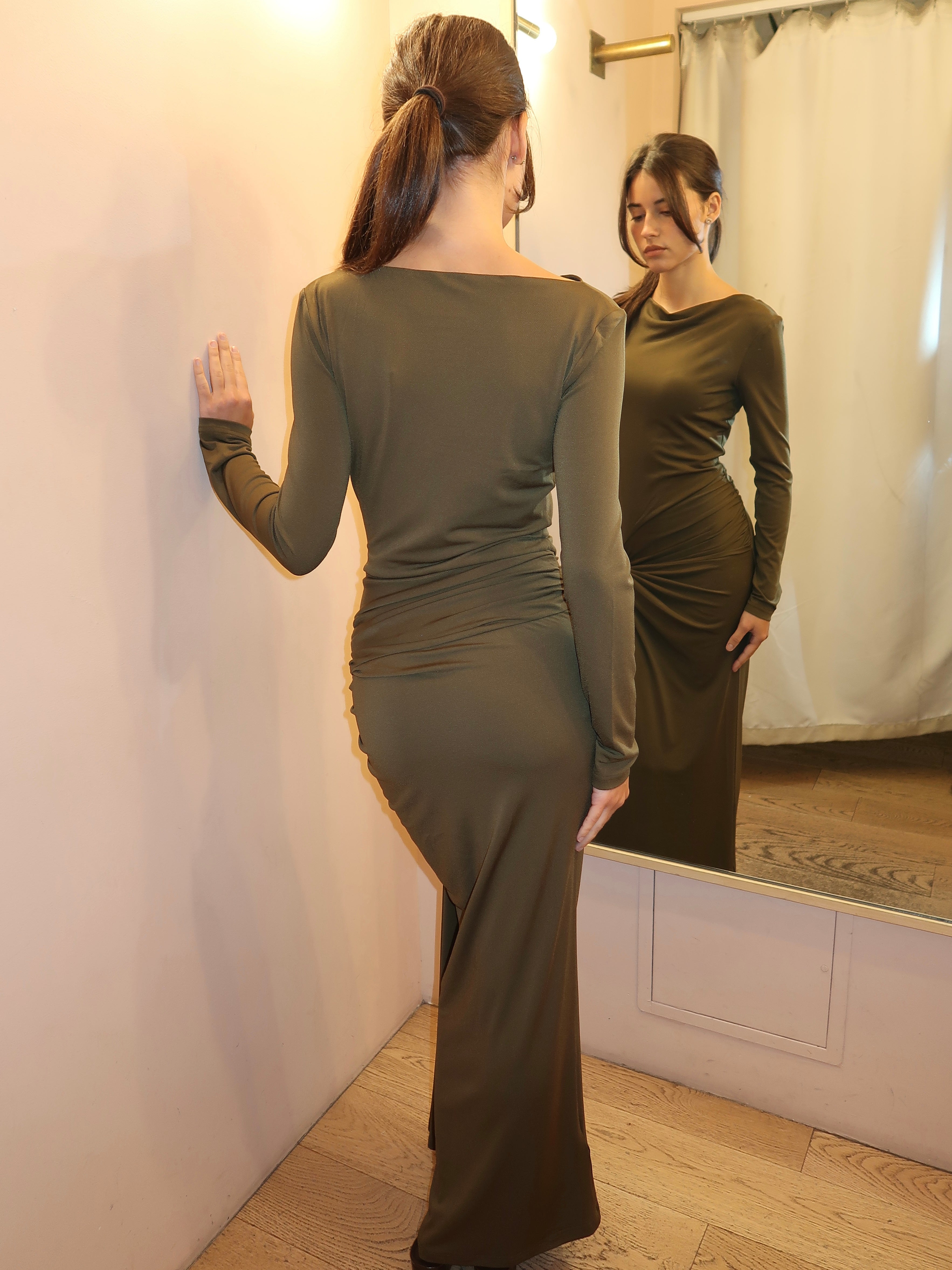 Sarlyn Long Sleeve Maxi Dress in Khaki