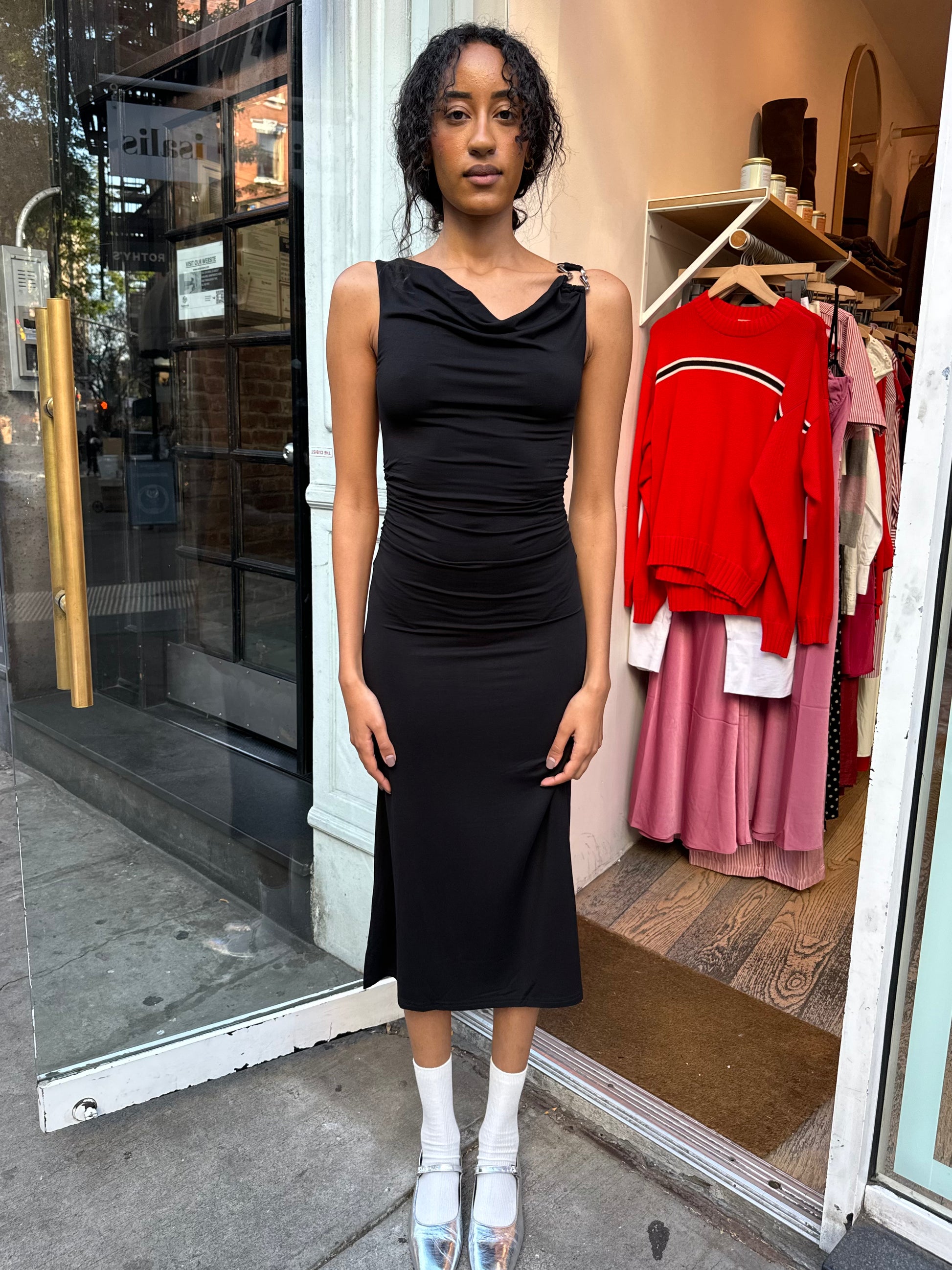 Elissa Cowl Neck Dress in Black Isalis