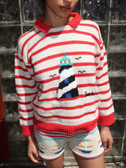 Splash Knitted Sweater in Red & White