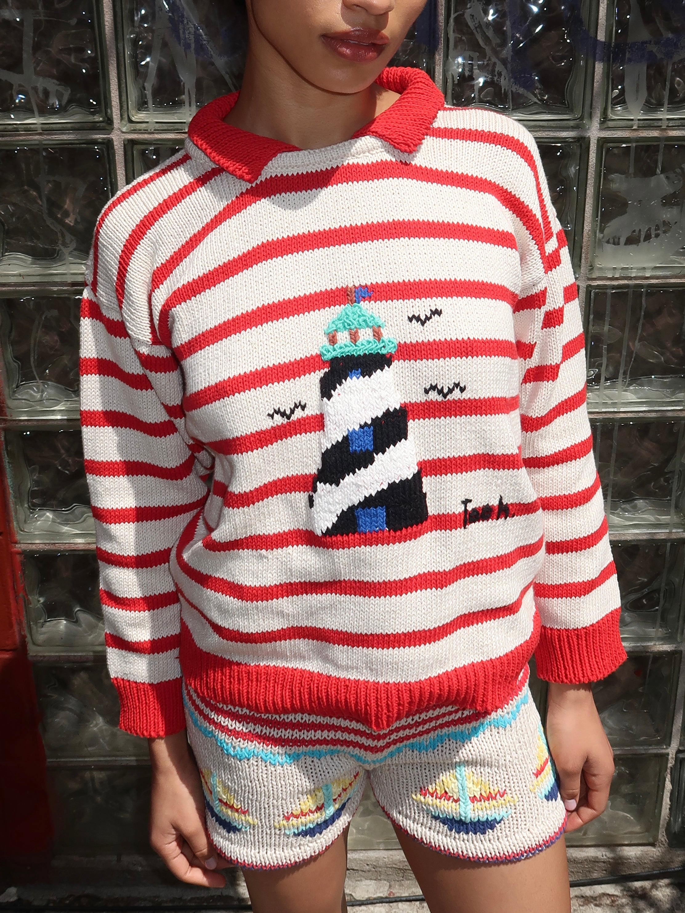 Splash Knitted Sweater in Red & White