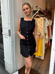 Emma Button Down Mini Dress in Black
