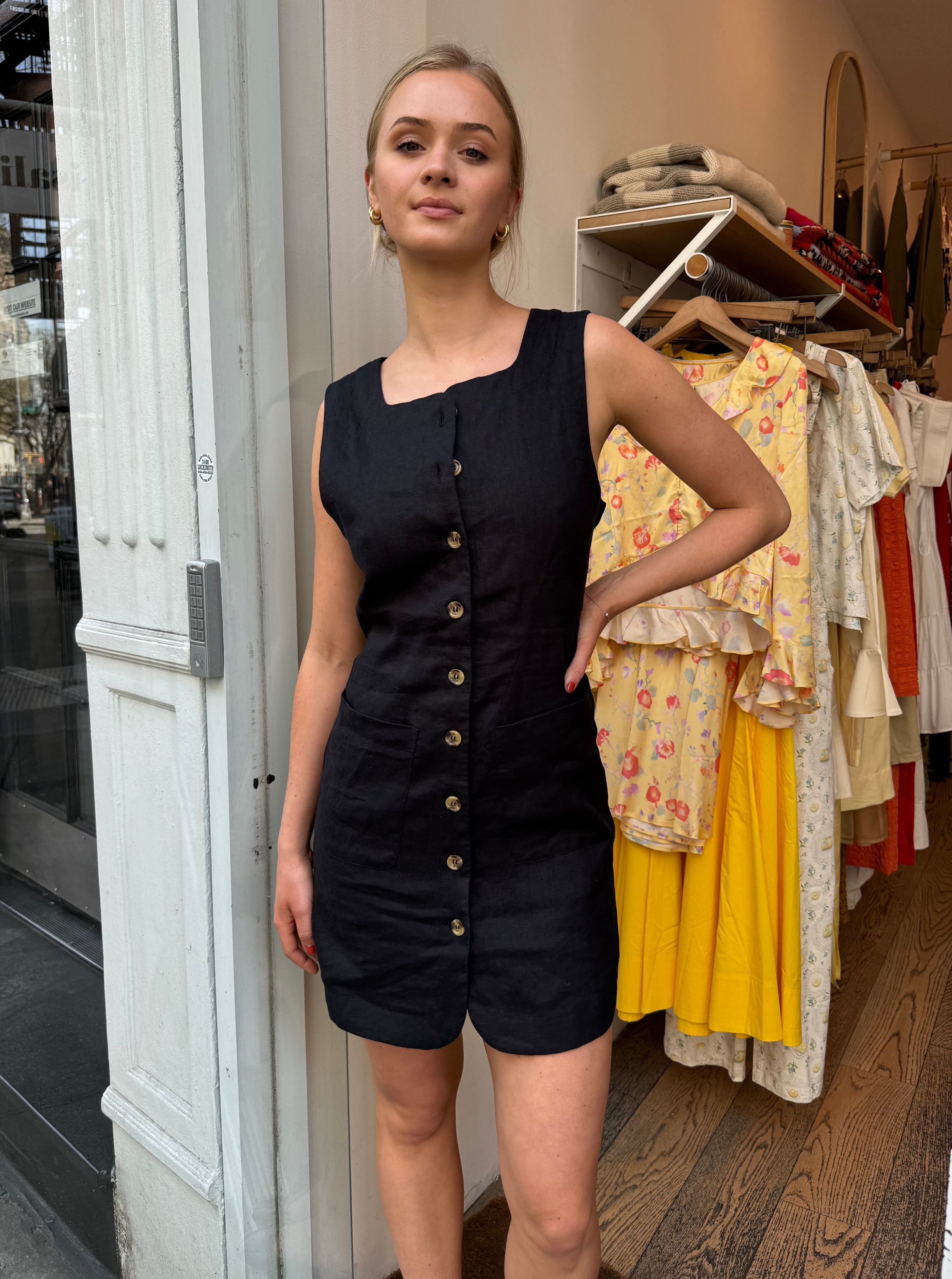black button down mini dress Allegra K Denim Puff Short Sleeve Collared Button Down Mini Dress, Black / 2XL