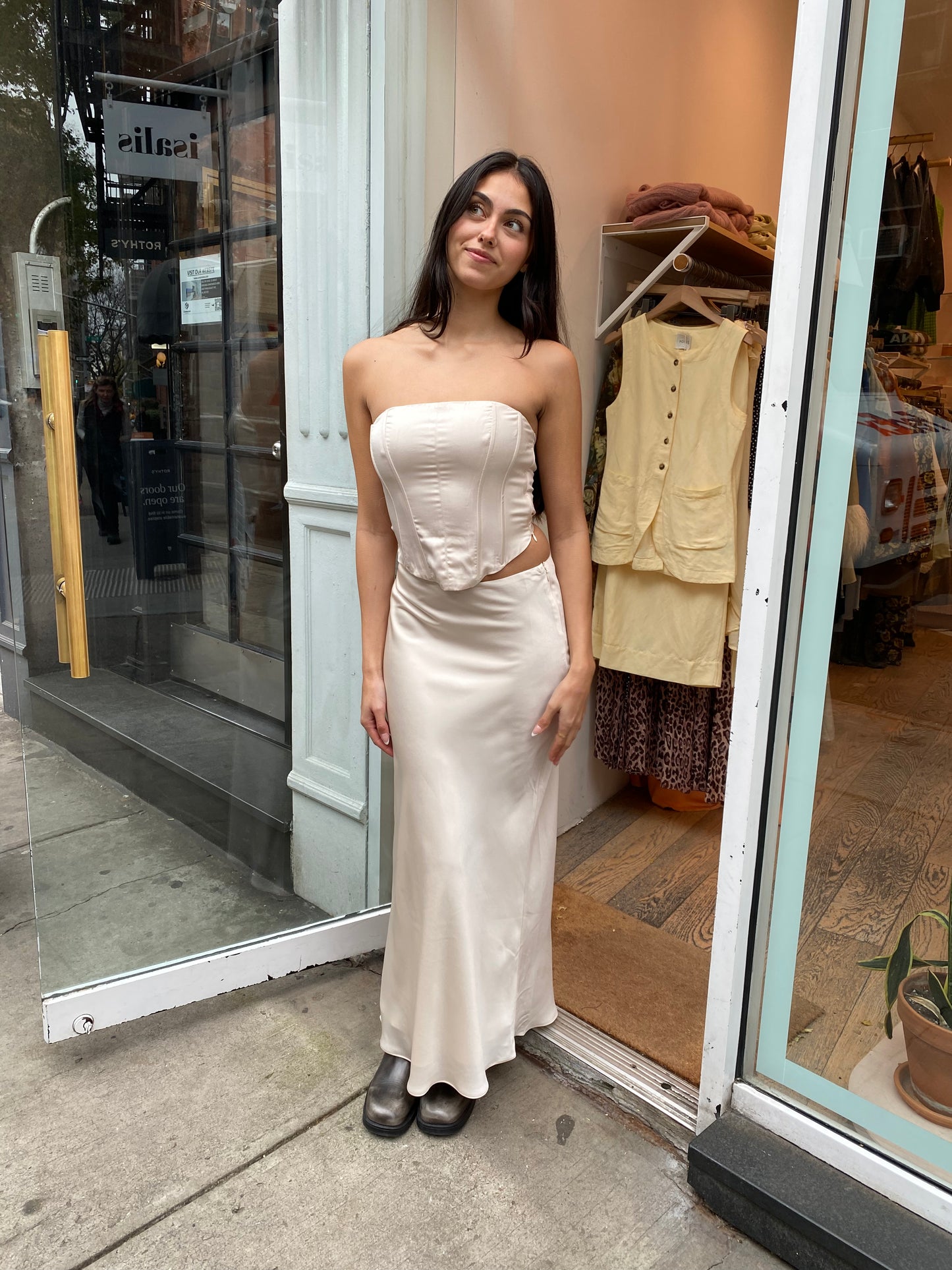 90's Bias Maxi Skirt in Champagne