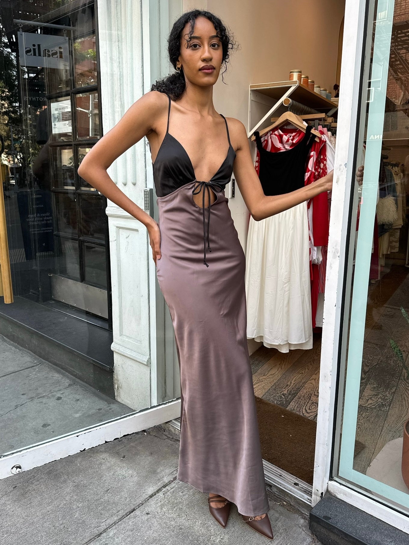 Marilyn Maxi Tie Dress in Brown Marilyn Maxi Tie Dress in Brown