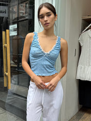 Dara Pointelle Lace Tank Top in Sky