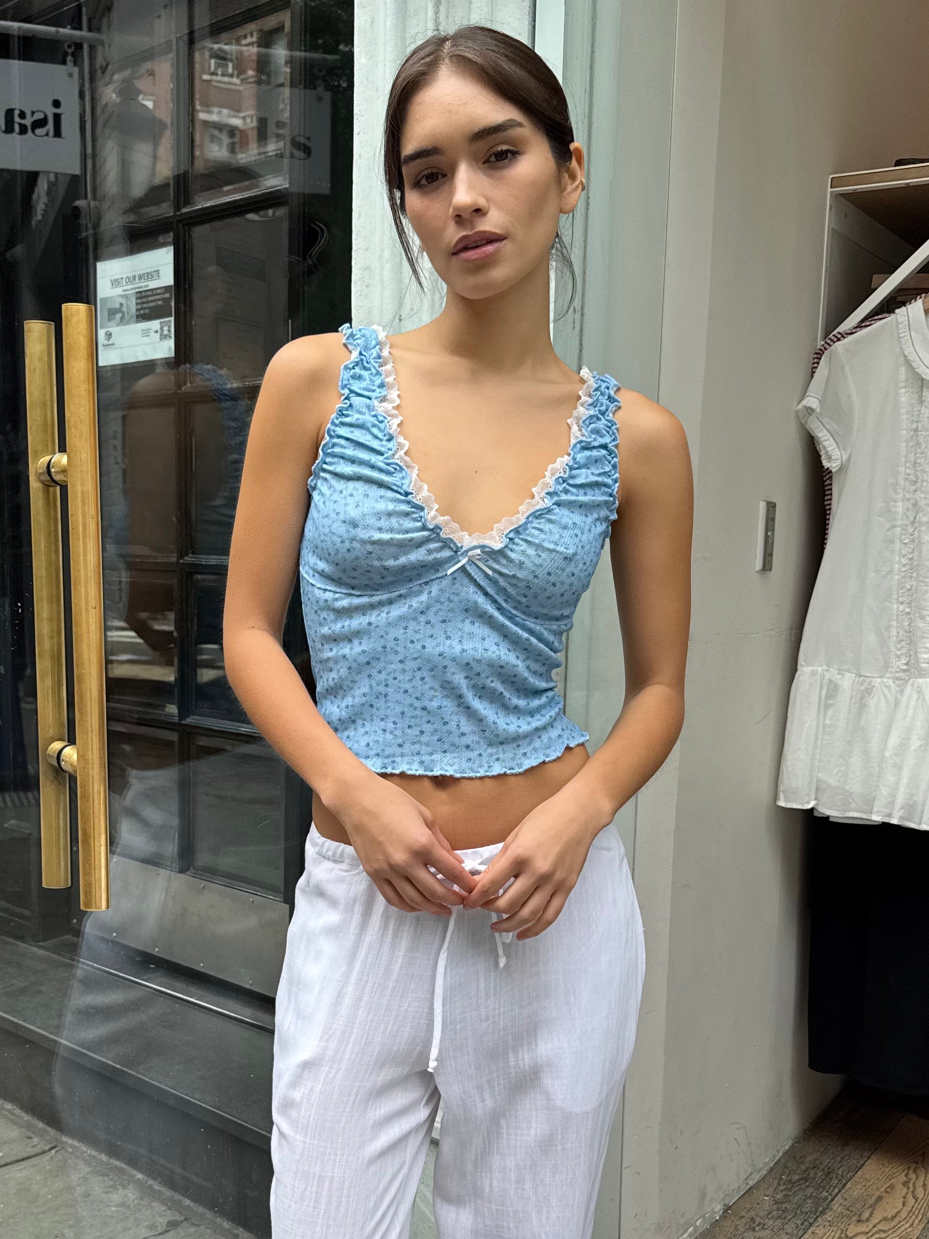 Dara Pointelle Lace Tank Top in Sky