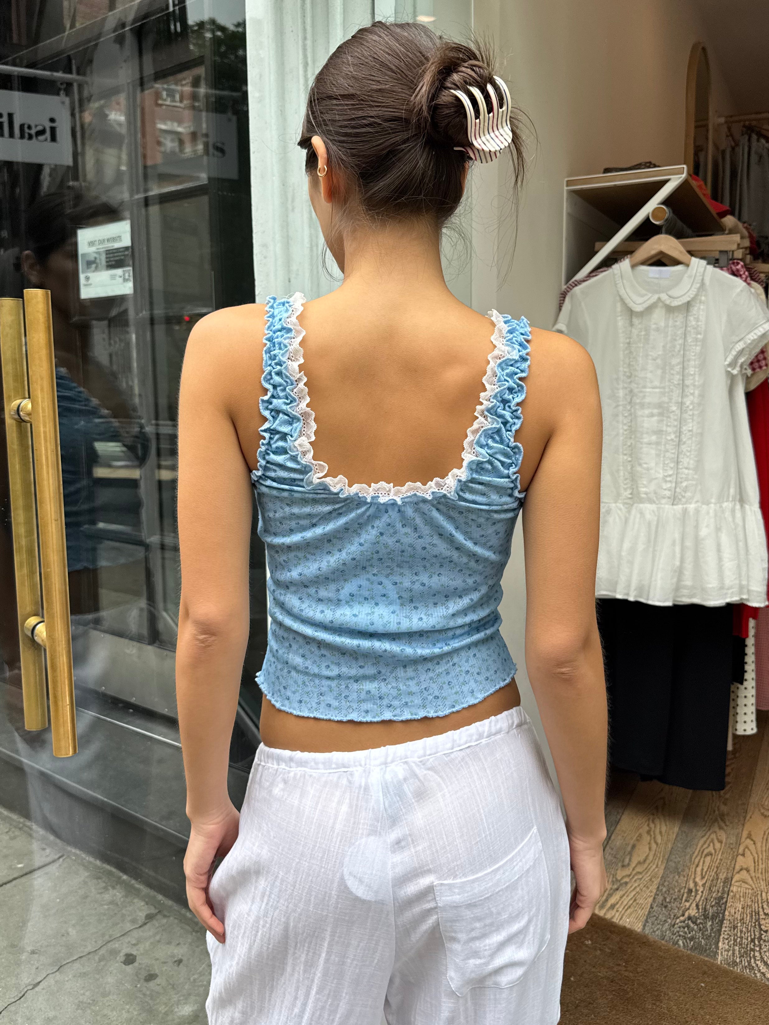 Dara Pointelle Lace Tank Top in Sky