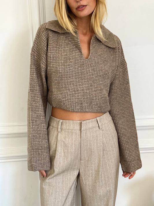 Brody Waffle Knit Top in Taupe