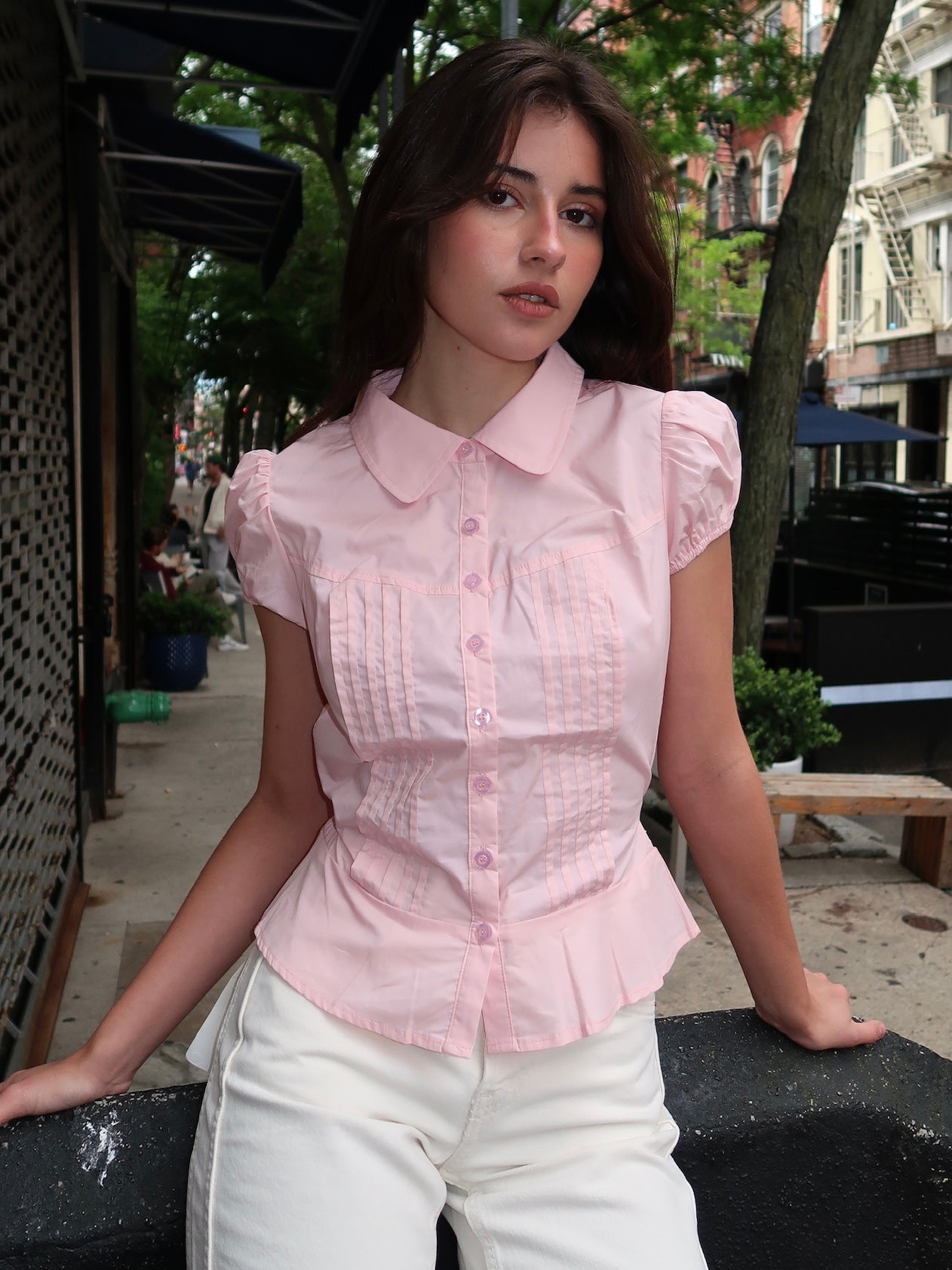 Camryn Button Up Top in Pink