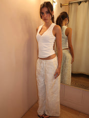 Playa Drawstring Silk Pants in Milk