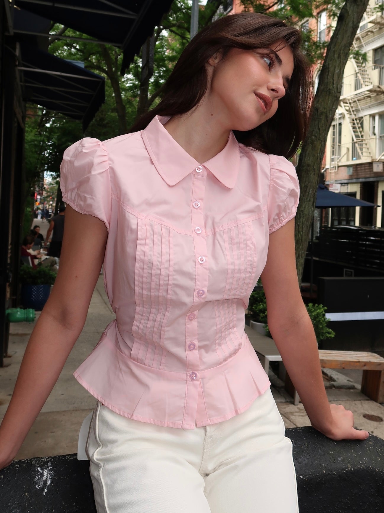 Camryn Button Up Top in Pink